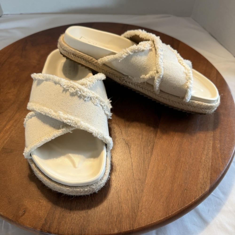 ShuShop Cream Frayed Crossband Sandals - Picture 15 of 16